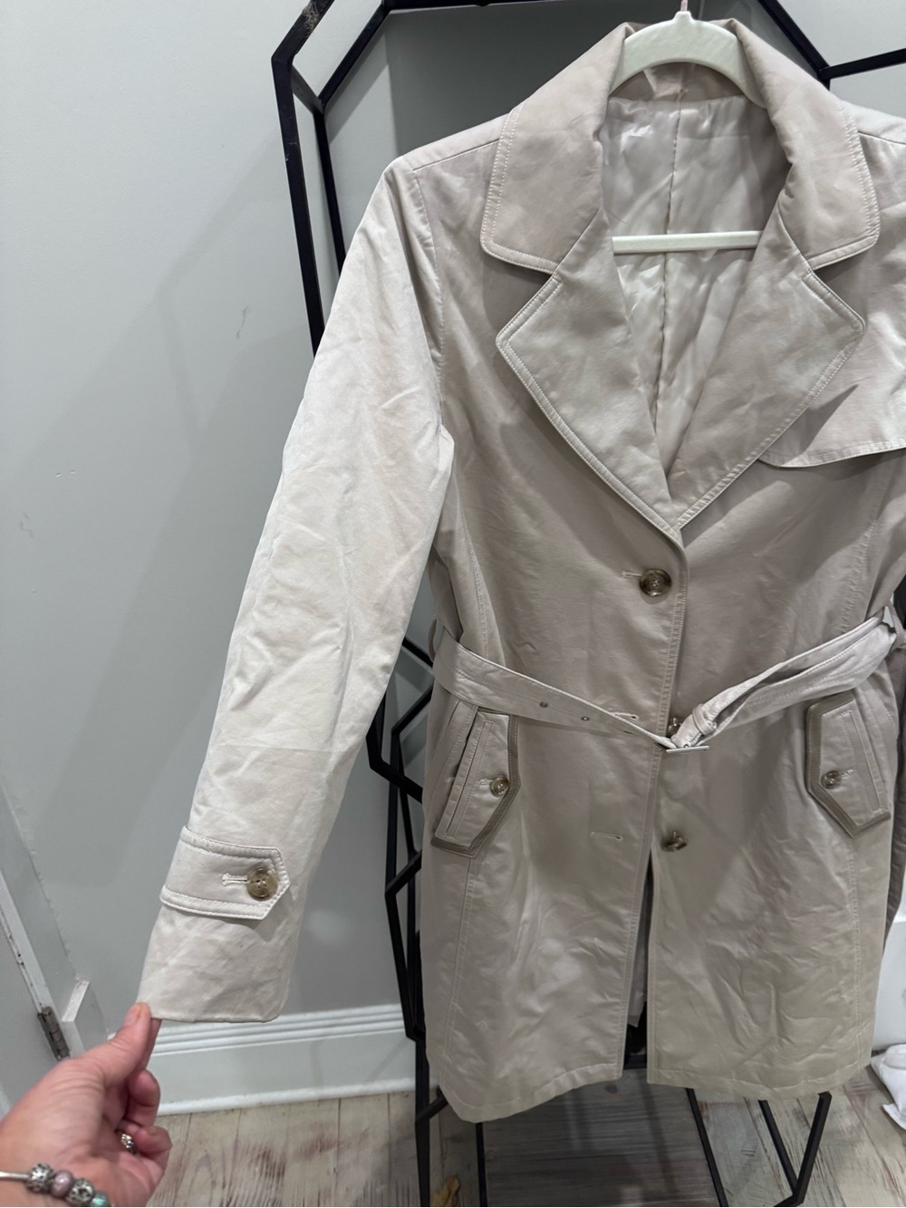 Light Beige Trench Coat with Belt - Picture 2 of 4